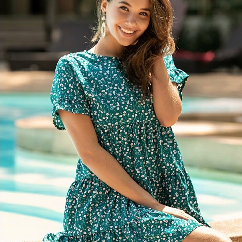 Floral Print Ruffle Print Smock Dress